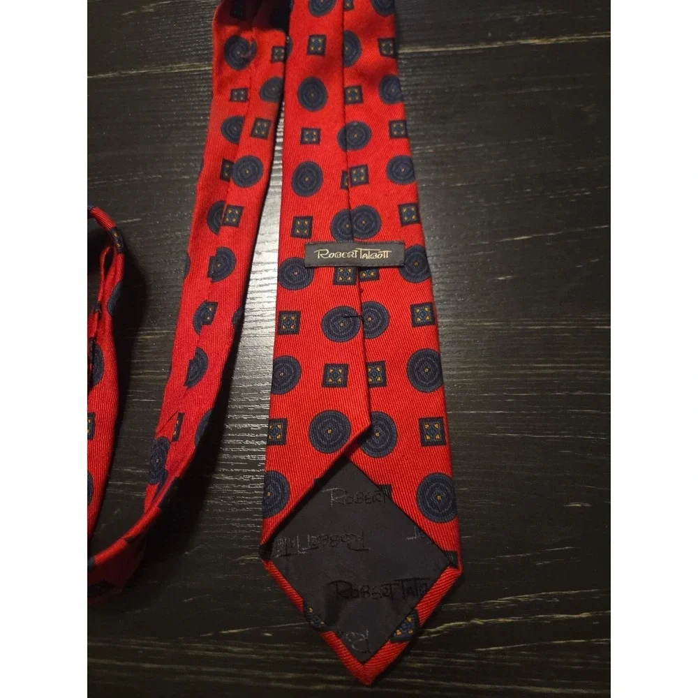 Robert Talbott Tie Silk Wool Blue‎ Red Polka Dot 3
